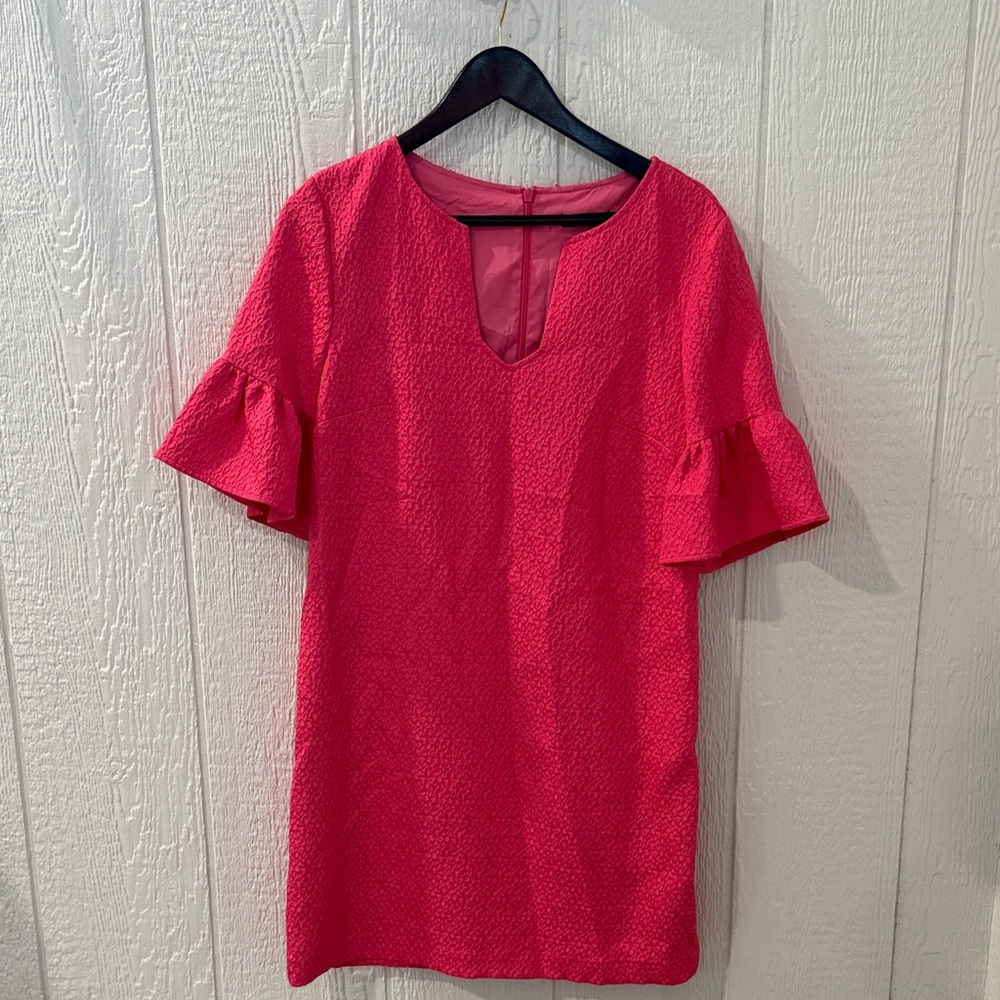 Pink Textured Dress with Ruffle Sleeves by Trina Turk